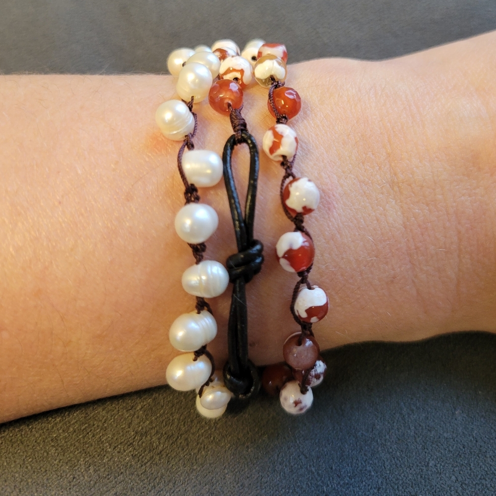 Lizou Freshwater Pearl & Red Bead Wrap Bracelet (or Necklace) - Picture 4 of 5
